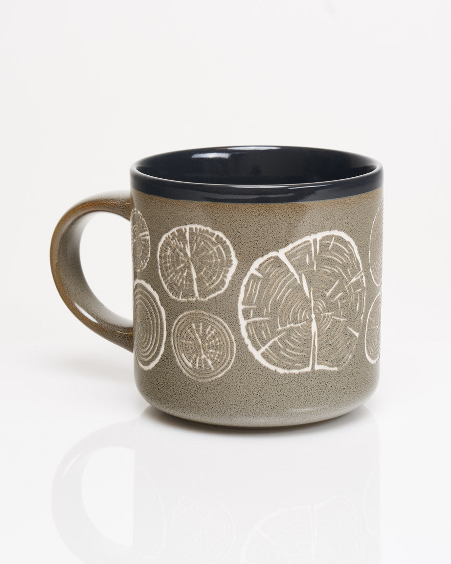 Tree Rings Hand Carved 15 oz Ceramic Mug